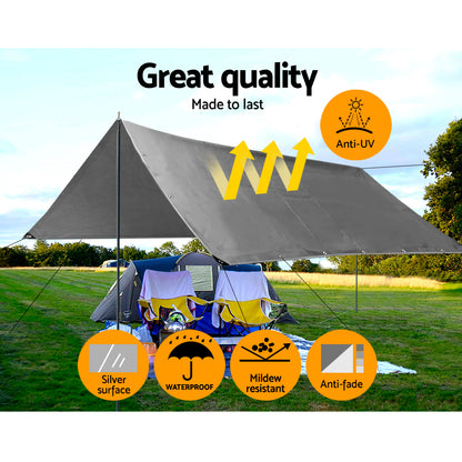 Instahut 6x7.3m Heavy Duty Canvas Tarp Camping Tarpaulin Sun Shade Cover