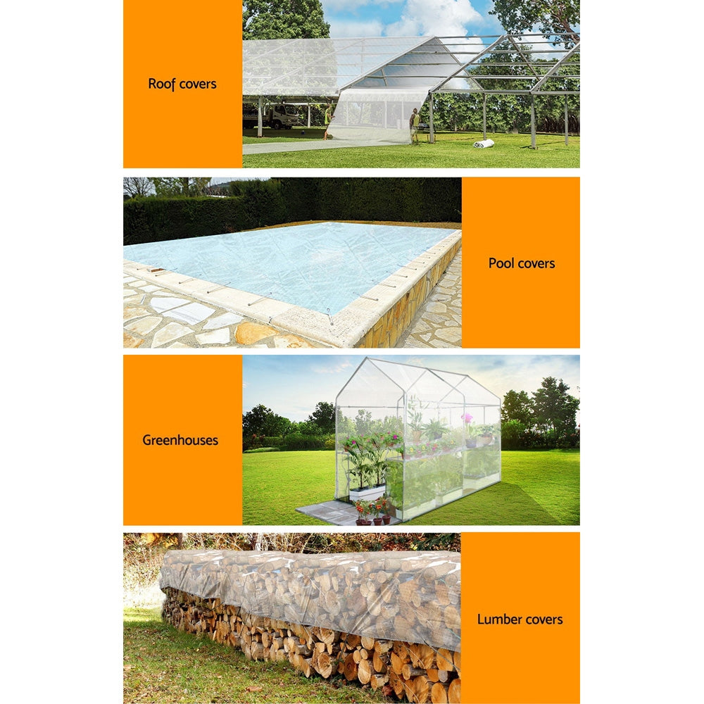 Instahut 9x12m Heavy Duty Canvas Tarp Clear Camping Tarpaulin Waterproof Cover