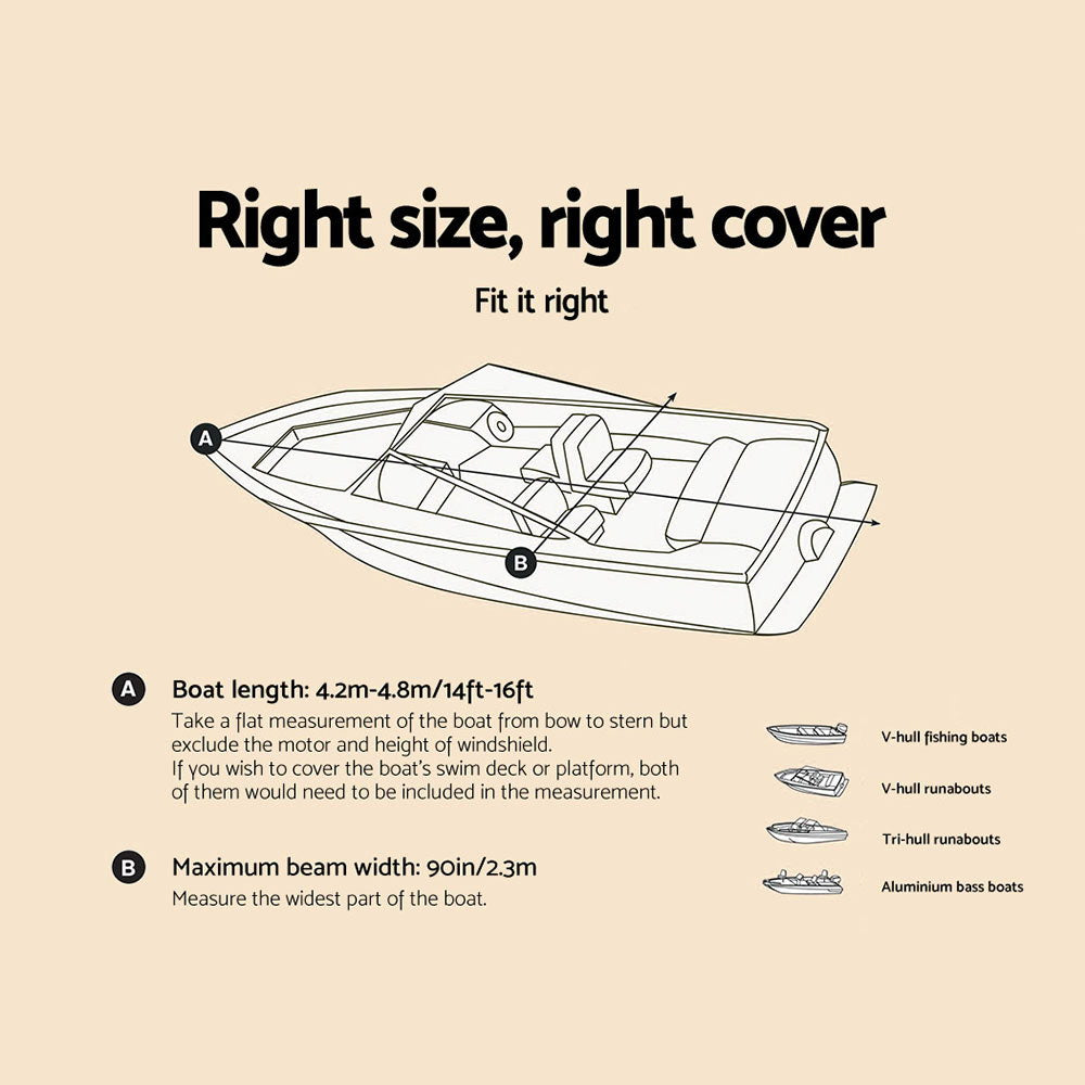 Seamanship 600D Marine Boat Cover – Fits 14ft to 16ft Trailerable Vessels