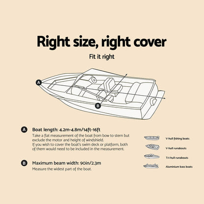 Seamanship 600D Marine Boat Cover – Fits 14ft to 16ft Trailerable Vessels