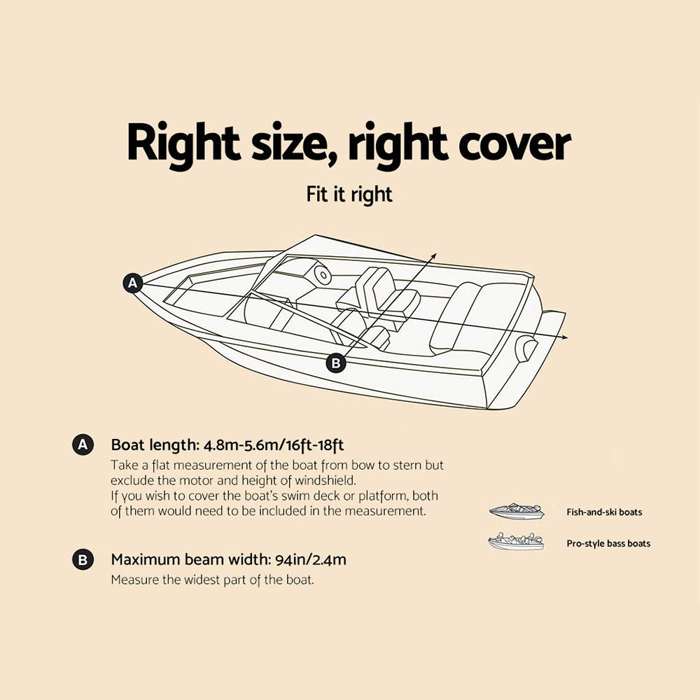 Seamanship 600D Trailerable Boat Cover – Fits 16ft to 18.5ft Vessels Marine Grade