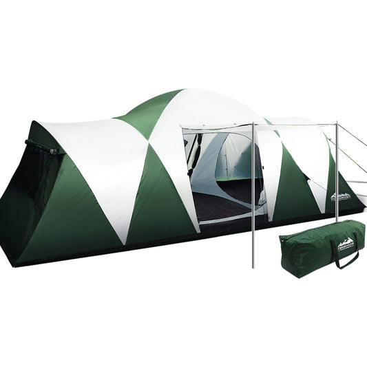 Weisshorn 12-Person Family Camping Tent – 3-Room Hiking & Beach Shelter, Green