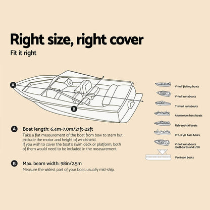Seamanship 21–23ft Boat Cover – Heavy Duty 600D Trailerable Marine Tarp (Grey)