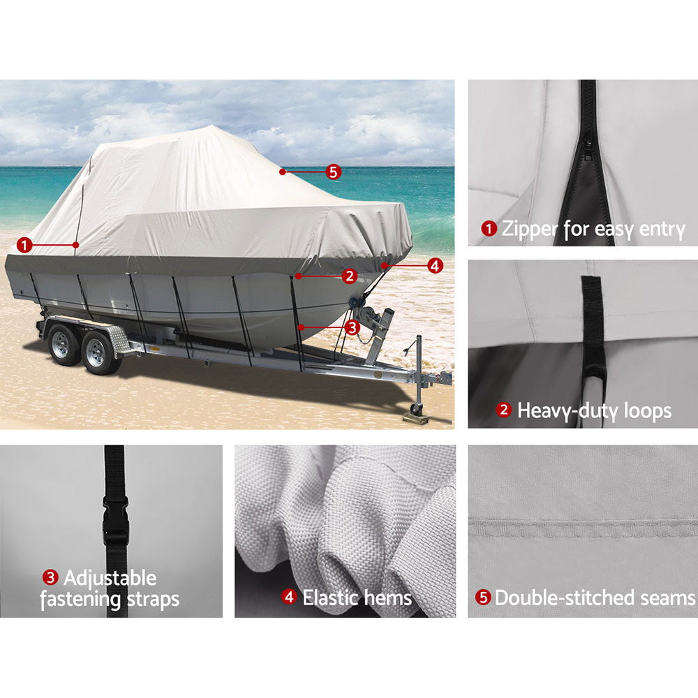 Seamanship 21–23ft Boat Cover – Heavy Duty 600D Trailerable Marine Tarp (Grey)