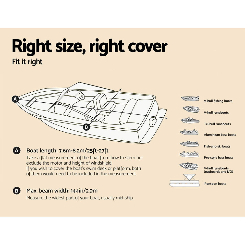 Seamanship 25–27ft Boat Cover – 600D Heavy-Duty Trailerable Marine Protection (Grey)