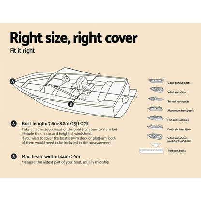 Seamanship 25–27ft Boat Cover – 600D Heavy-Duty Trailerable Marine Protection (Grey)