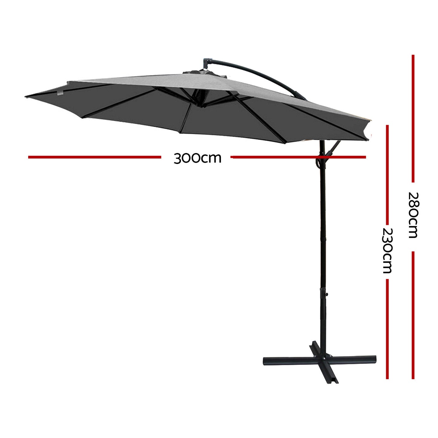Instahut 3m Cantilever Outdoor Umbrella – Charcoal Shade for Patio, Garden & Beach