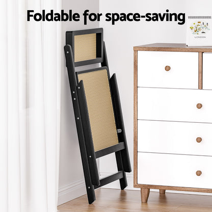 Artiss 2x Dining Chairs Wooden Rattan Foldable Black