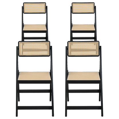 Artiss 4x Dining Chairs Wooden Rattan Foldable Black