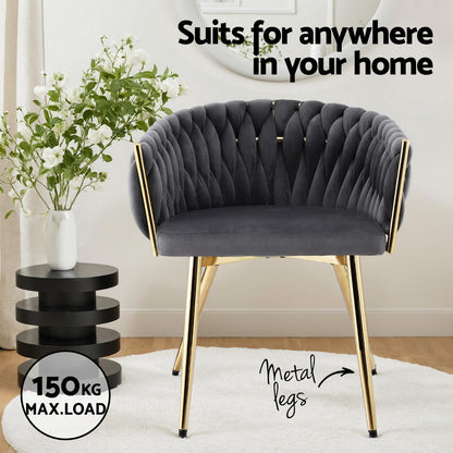 Artiss 1x Dining Chair Armchair Cafe Kitchen Lounge Chairs Velvet Weaving Grey