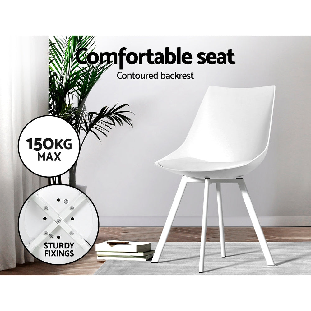 Artiss Set of 2 Dining Chairs – White PU Leather & Plastic with Metal Legs