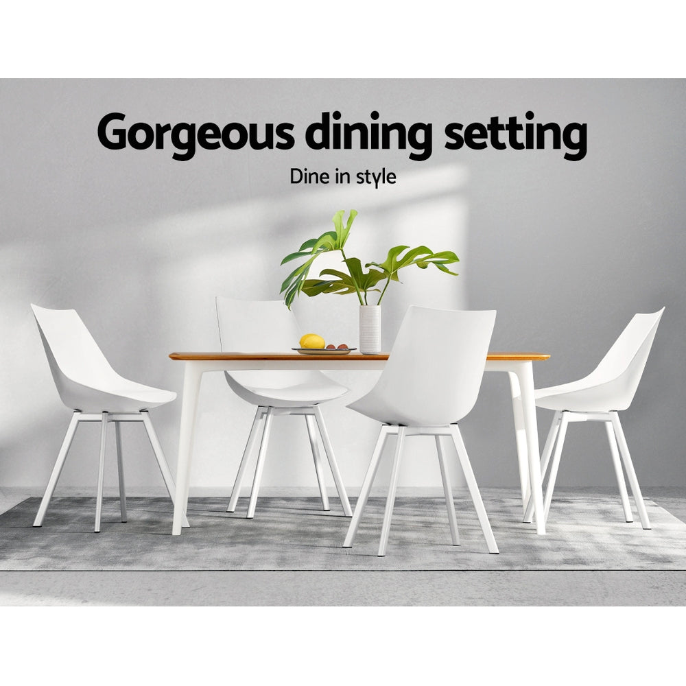 Artiss Set of 2 Dining Chairs – White PU Leather & Plastic with Metal Legs