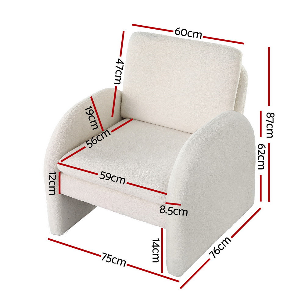 Prestigious Homeware™ Cloud Armchair Accent Chair Lounge Tub Sofa Couch Curved Arm Seat Boucle White