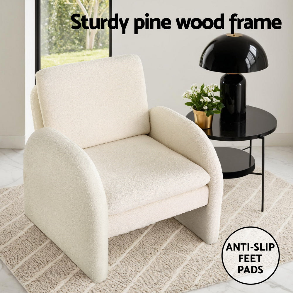 Prestigious Homeware™ Cloud Armchair Accent Chair Lounge Tub Sofa Couch Curved Arm Seat Boucle White