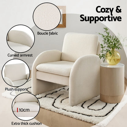 Prestigious Homeware™ Cloud Armchair Accent Chair Lounge Tub Sofa Couch Curved Arm Seat Boucle White