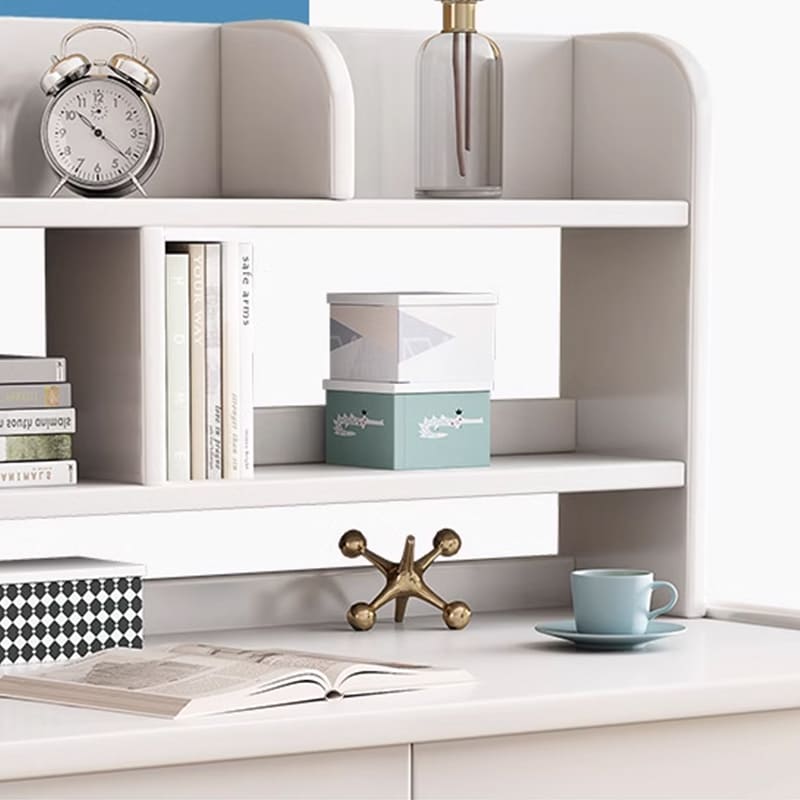 Ave Solid Wood Study Desk with Shelf and Drawers/Bookcase/Rubberwood/White