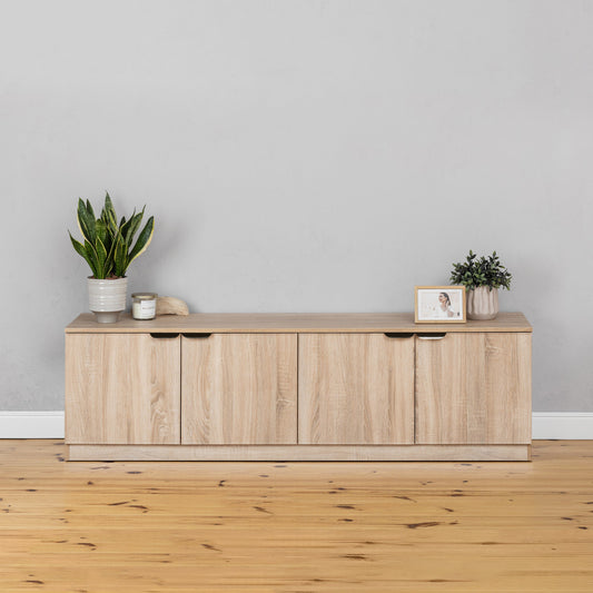 BUCHAREST TV UNIT- NATURAL OAK - SLIM - PULL BLACK