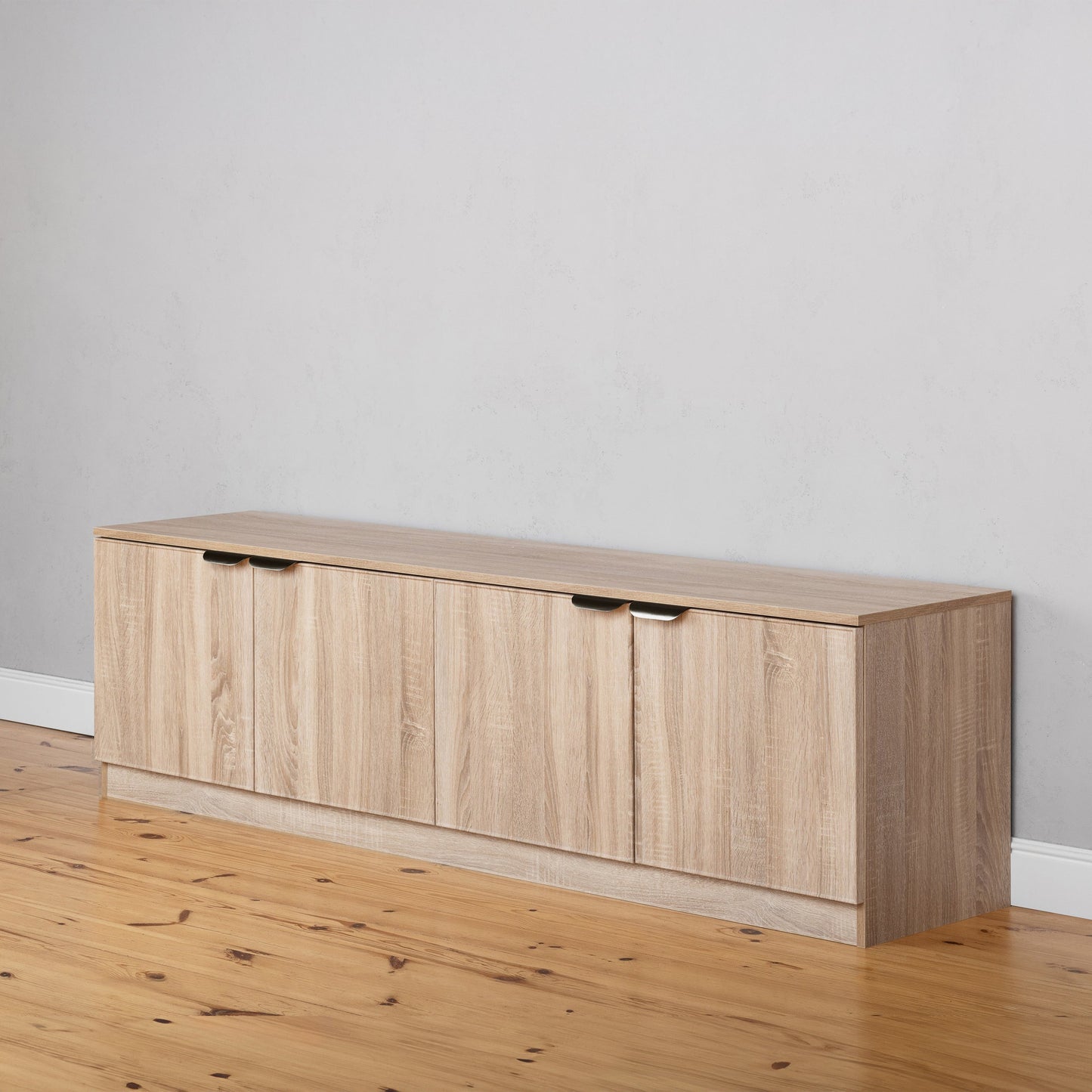 BUCHAREST TV UNIT- NATURAL OAK - SLIM - PULL BLACK