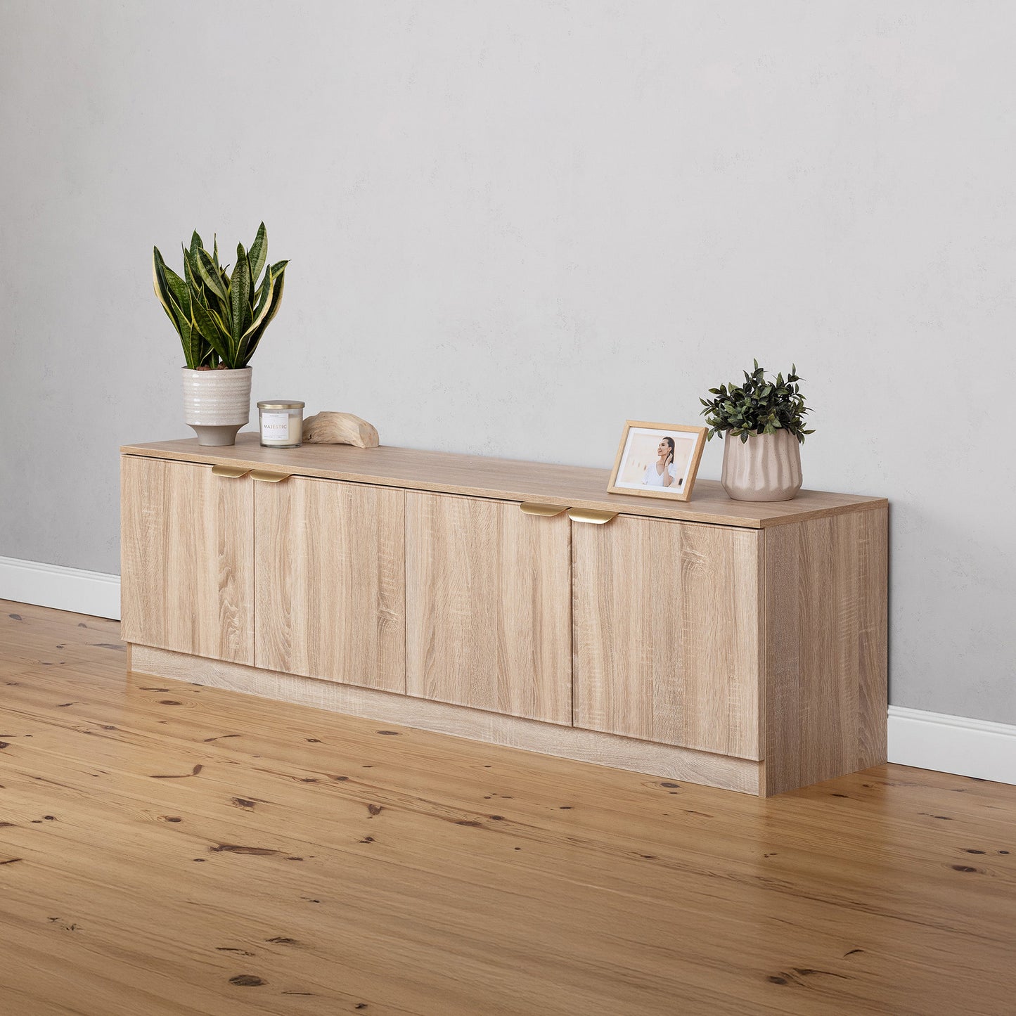 BUCHAREST TV UNIT- NATURAL OAK - SLIM - PULL BRASS