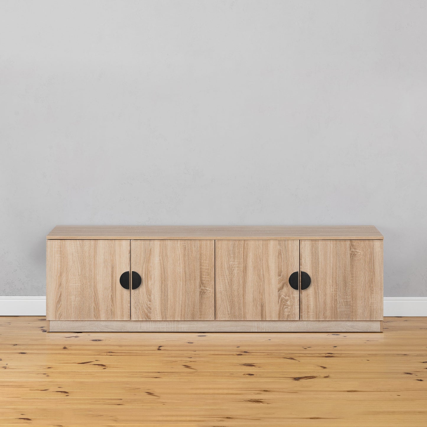 BUCHAREST TV UNIT- NATURAL OAK - SLIM - HALF MOON BLACK