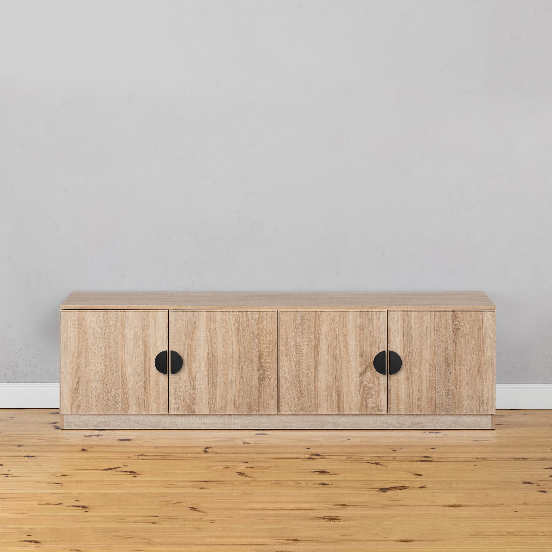 BUCHAREST TV UNIT- NATURAL OAK - SLIM - HALF MOON BLACK