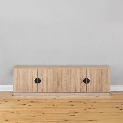 BUCHAREST TV UNIT- NATURAL OAK - SLIM - HALF MOON BLACK