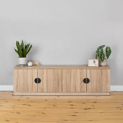 BUCHAREST TV UNIT- NATURAL OAK - SLIM - HALF MOON BLACK