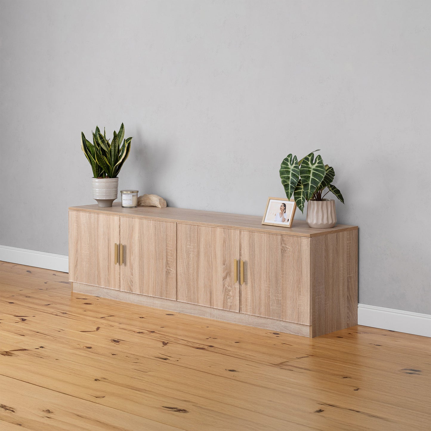 BUCHAREST TV UNIT- NATURAL OAK - SLIM - OVAL BRASS