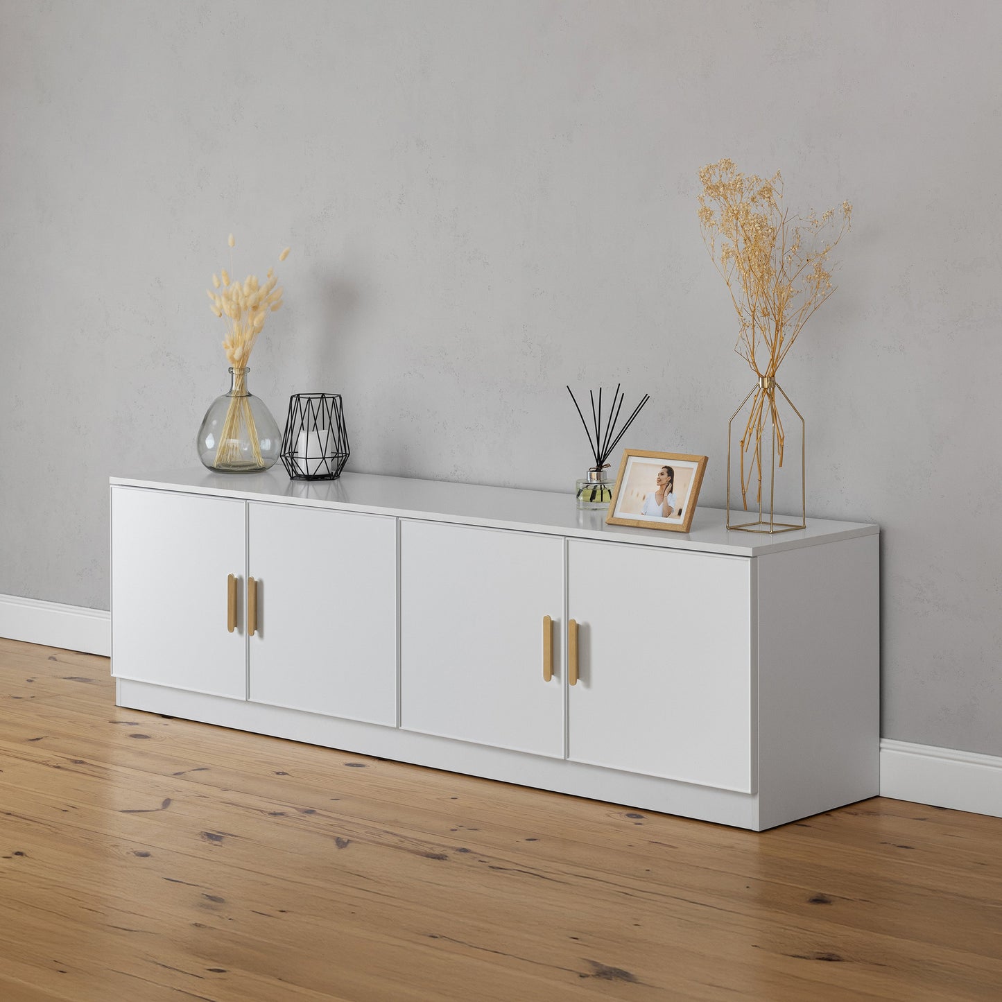 BUCHAREST TV UNIT- WHITE - SLIM - OVAL BRASS