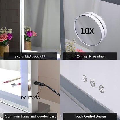 Braneit™ Hollywood LED Makeup Mirror with Smart Touch Control and 3 Colors Dimmable Light (72 x 56 cm)