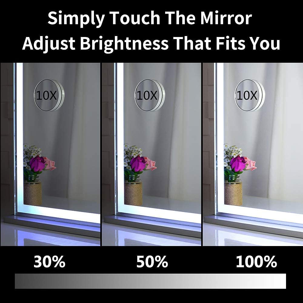 Braneit™ Hollywood LED Makeup Mirror with Smart Touch Control and 3 Colors Dimmable Light (72 x 56 cm)