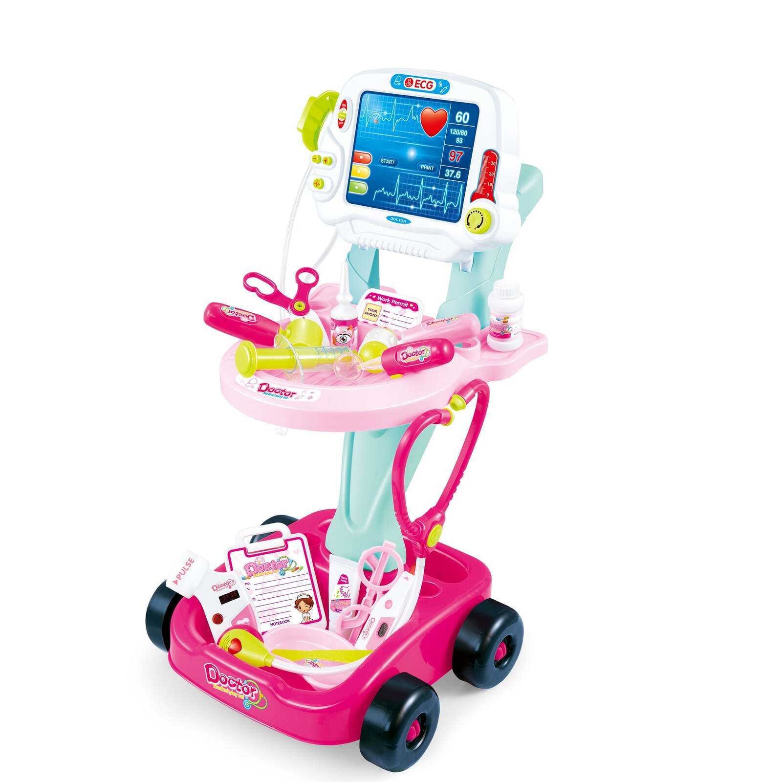 Kids Doctor Medical Cart Playset – Children’s ECG Machine Toy for Toddler Pretend Play