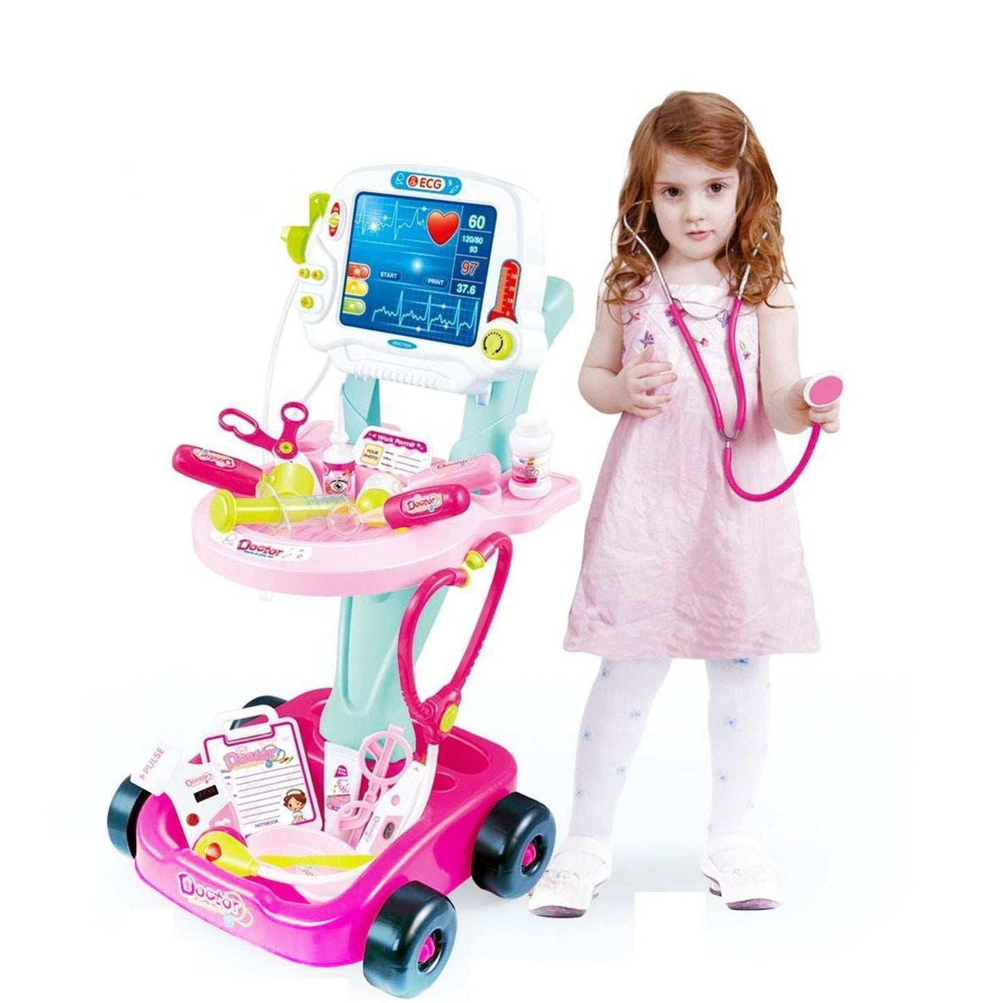 Kids Doctor Medical Cart Playset – Children’s ECG Machine Toy for Toddler Pretend Play