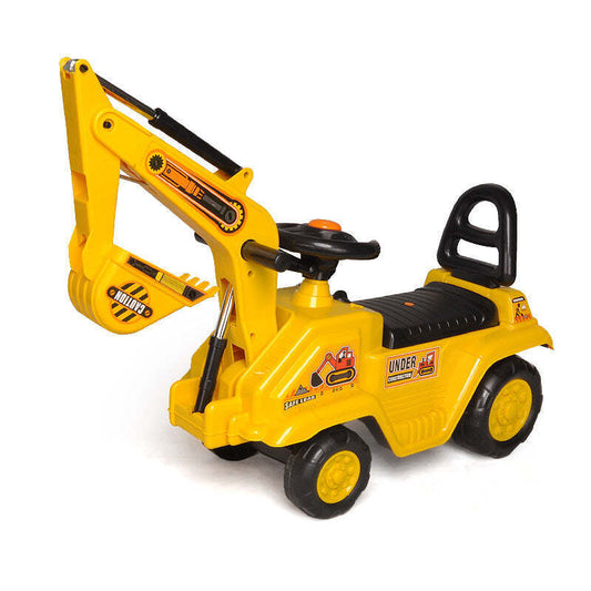 Kids Ride-On Excavator – Yellow Construction Toy with Dual Levers for Scooping