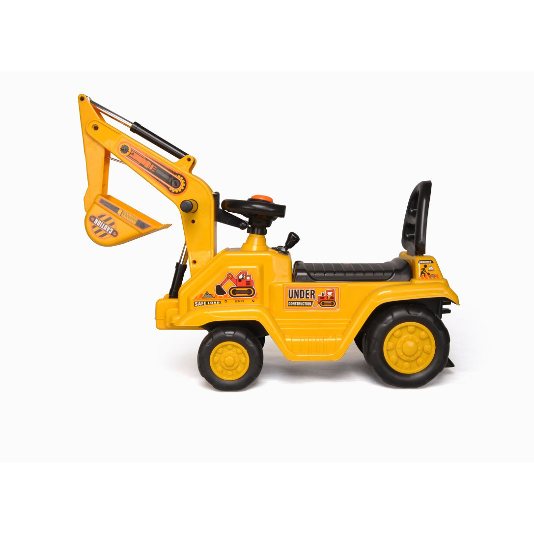 Kids Ride-On Excavator – Yellow Construction Toy with Dual Levers for Scooping