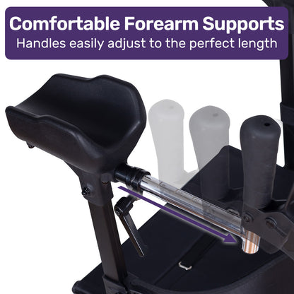 EQUIPMED Upright Rollator Walker with Forearm Support Rests, Mobilty Aid with Seat, Blue