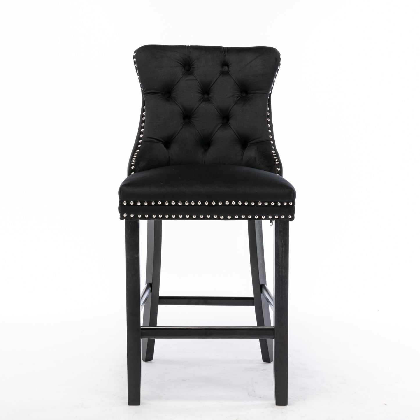 Braneit™ Set of 2 Velvet Bar Stools – Tufted Dining Chairs with Stud Trim & Wooden Legs