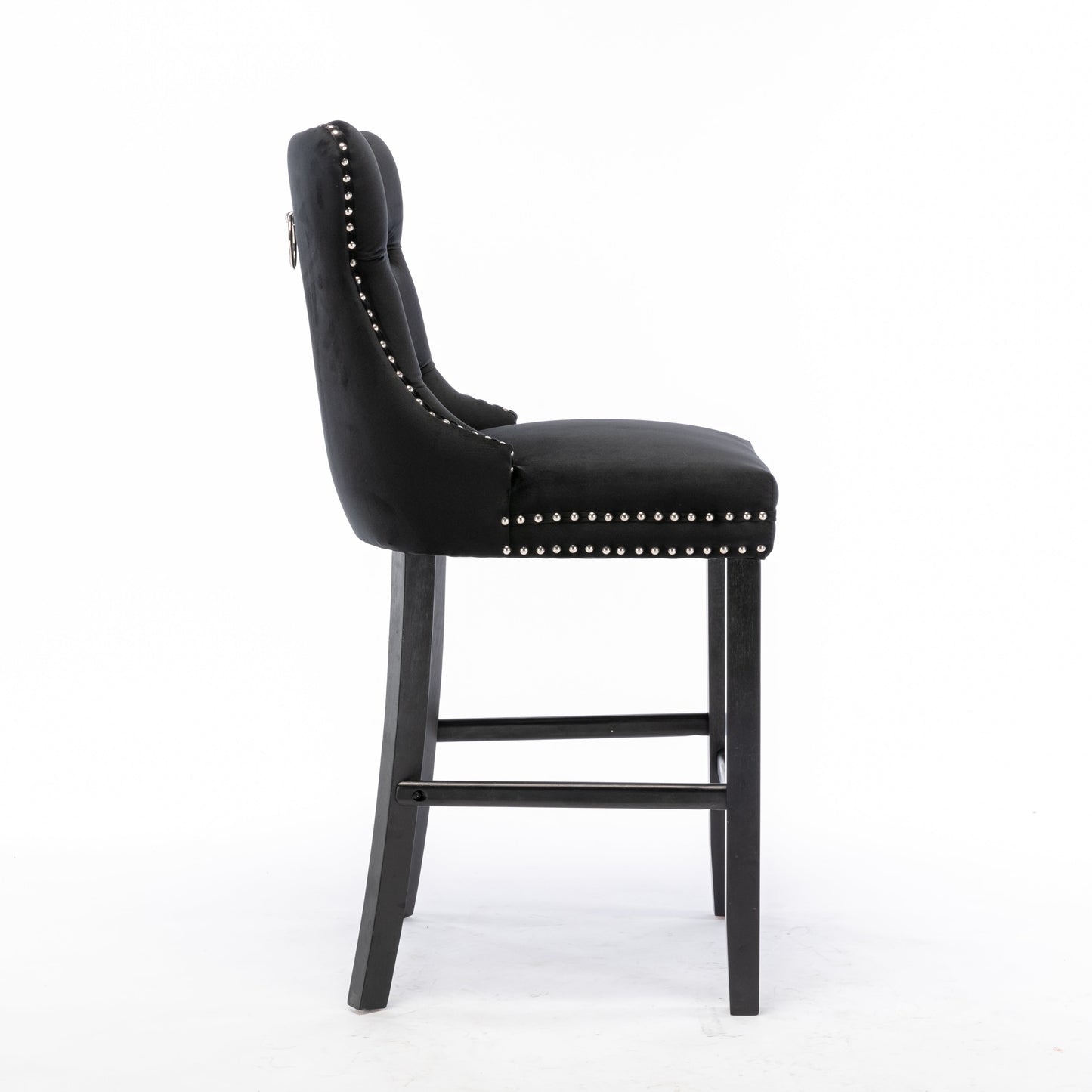 Braneit™ Set of 2 Velvet Bar Stools – Tufted Dining Chairs with Stud Trim & Wooden Legs