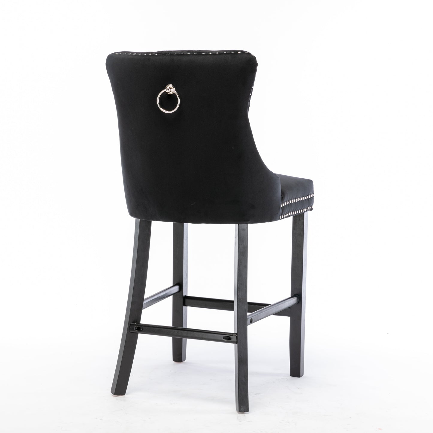 Braneit™ Set of 2 Velvet Bar Stools – Tufted Dining Chairs with Stud Trim & Wooden Legs