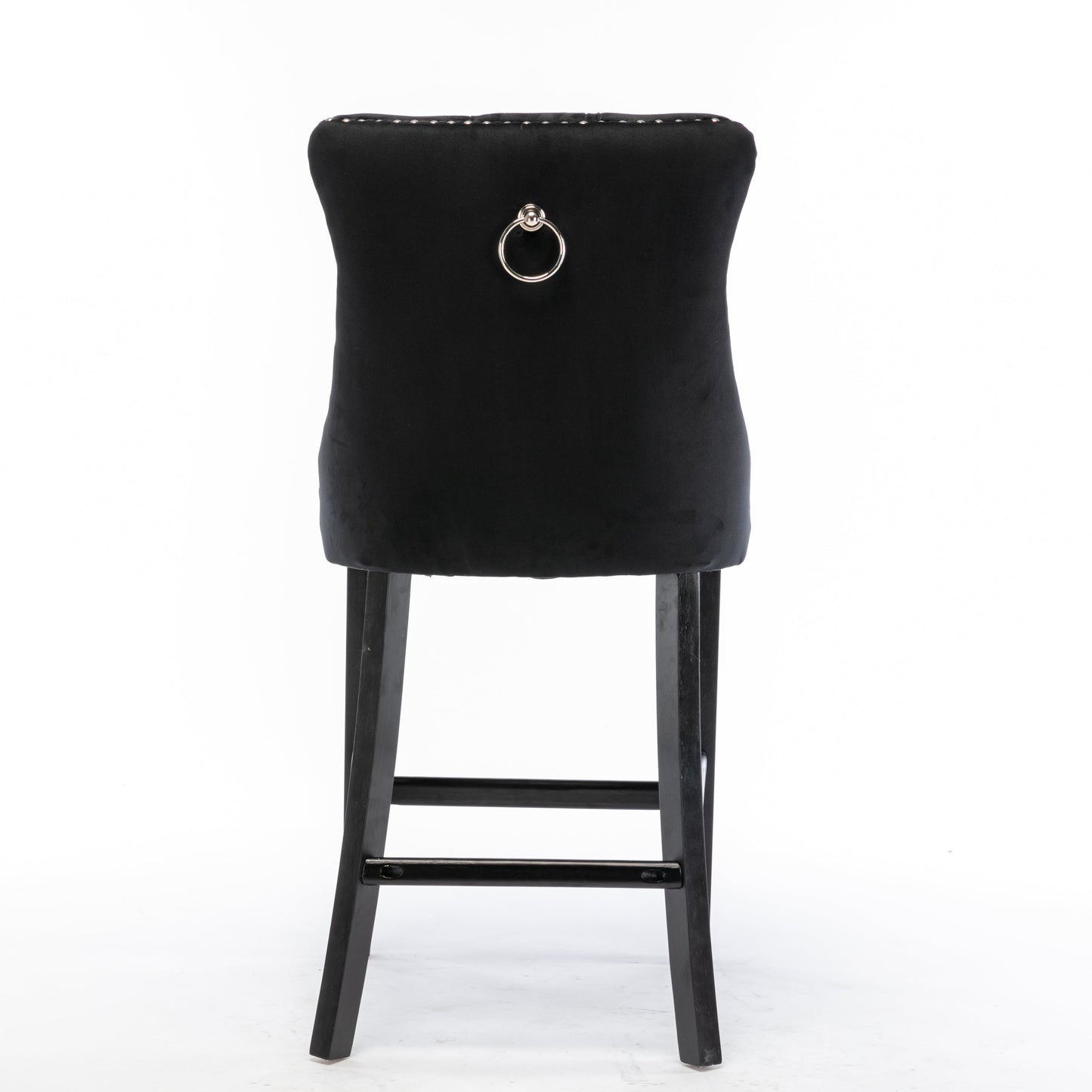 Braneit™ Set of 2 Velvet Bar Stools – Tufted Dining Chairs with Stud Trim & Wooden Legs