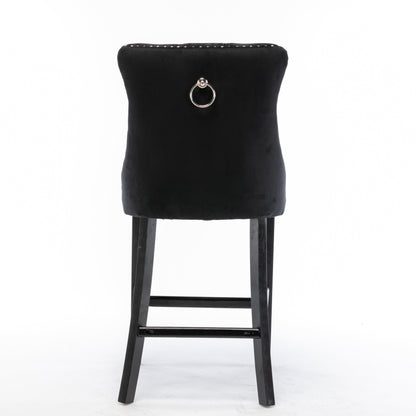 Braneit™ Set of 2 Velvet Bar Stools – Tufted Dining Chairs with Stud Trim & Wooden Legs