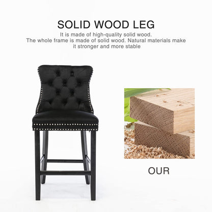 Braneit™ Set of 2 Velvet Bar Stools – Tufted Dining Chairs with Stud Trim & Wooden Legs