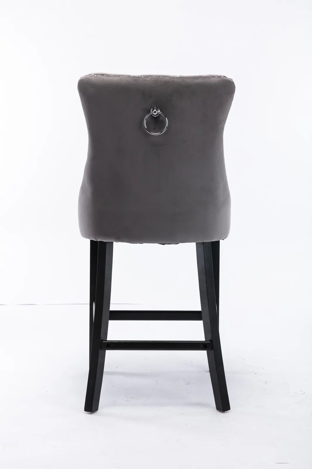 Braneit™ Set of 2 Velvet Bar Stools – Tufted Kitchen Chairs with Stud Trim & Wooden Legs