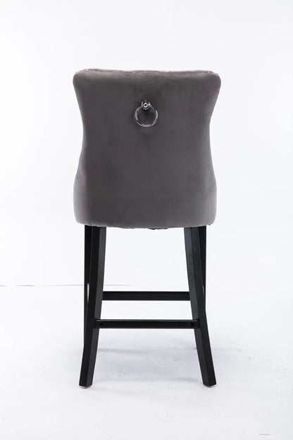 Braneit™ Set of 2 Velvet Bar Stools – Tufted Kitchen Chairs with Stud Trim & Wooden Legs