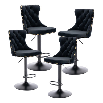 Braneit™ 4x Height Adjustable Swivel Bar Stool Velvet Nailhead Barstool with Footrest