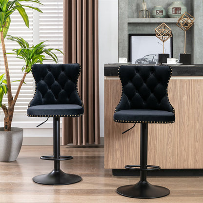 Braneit™ 4x Height Adjustable Swivel Bar Stool Velvet Nailhead Barstool with Footrest