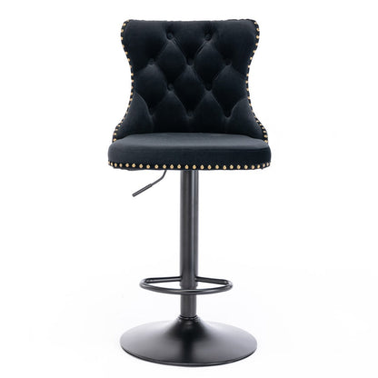 Braneit™ 4x Height Adjustable Swivel Bar Stool Velvet Nailhead Barstool with Footrest