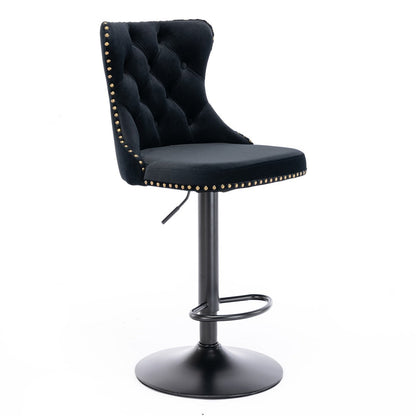 Braneit™ 4x Height Adjustable Swivel Bar Stool Velvet Nailhead Barstool with Footrest
