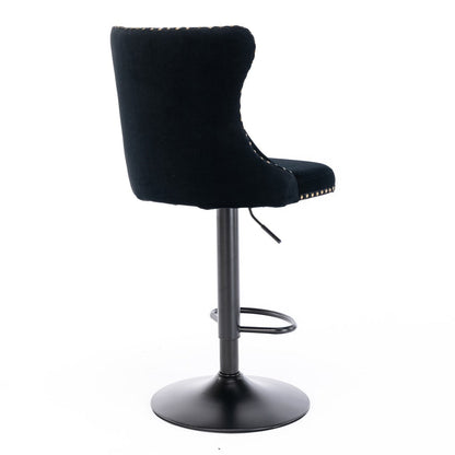 Braneit™ 4x Height Adjustable Swivel Bar Stool Velvet Nailhead Barstool with Footrest