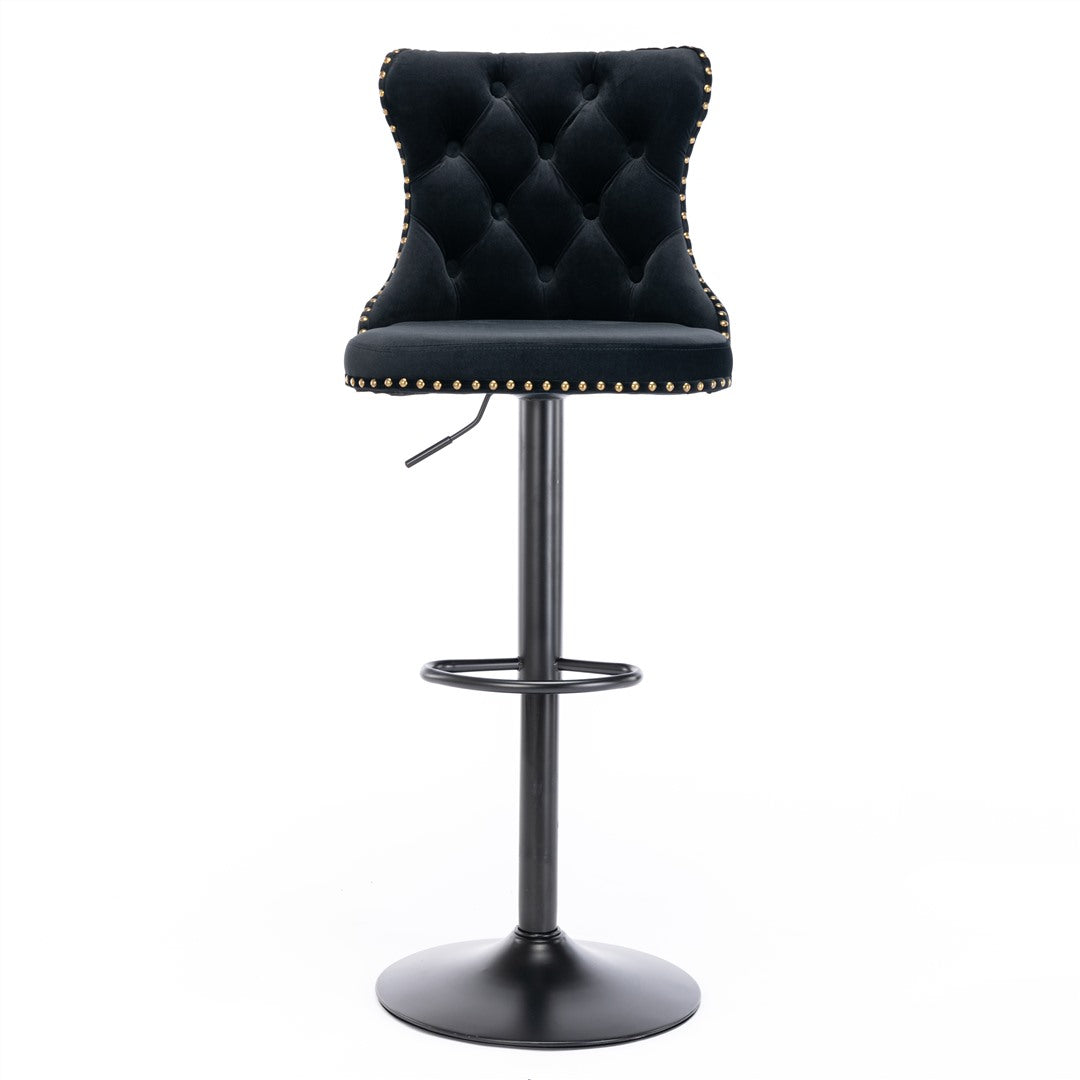 Braneit™ 4x Height Adjustable Swivel Bar Stool Velvet Nailhead Barstool with Footrest